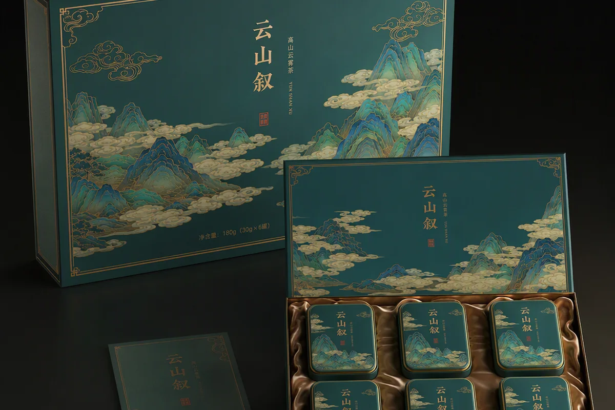 国潮茶叶礼盒包装 的原创主题效果图
